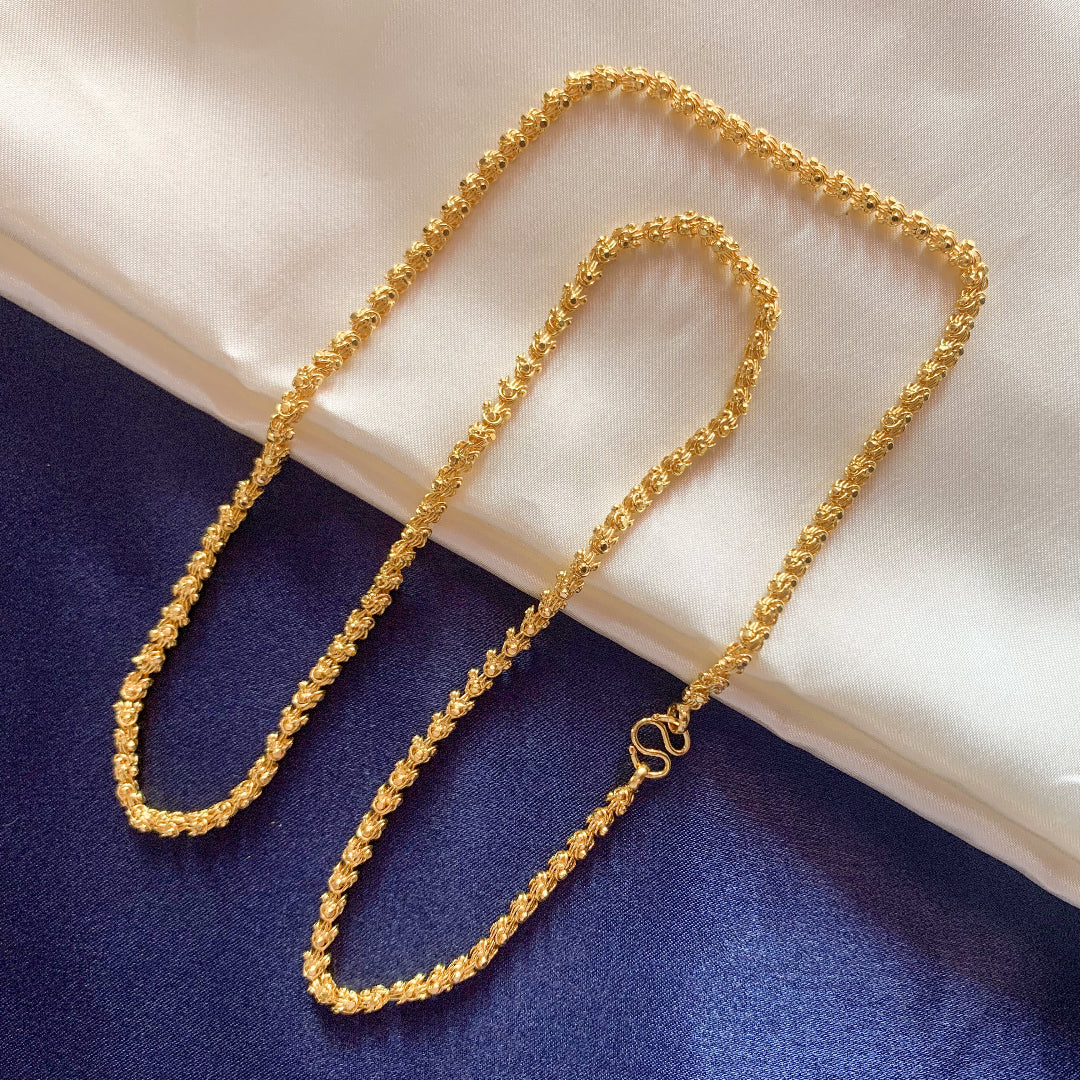 micro gold-plated 24-inch chain with traditional design - lightweight one gram jewelry for festive and daily wear