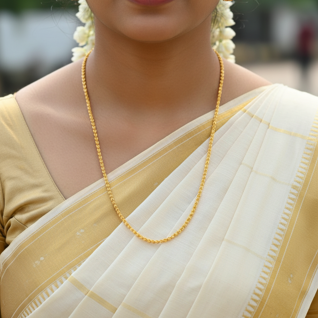 micro gold-plated 24-inch chain with traditional design - lightweight one gram jewelry for festive and daily wear
