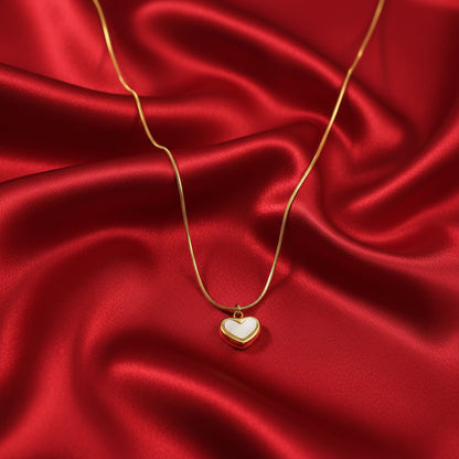 White Heart Pendant Necklace – 18K Gold Plated