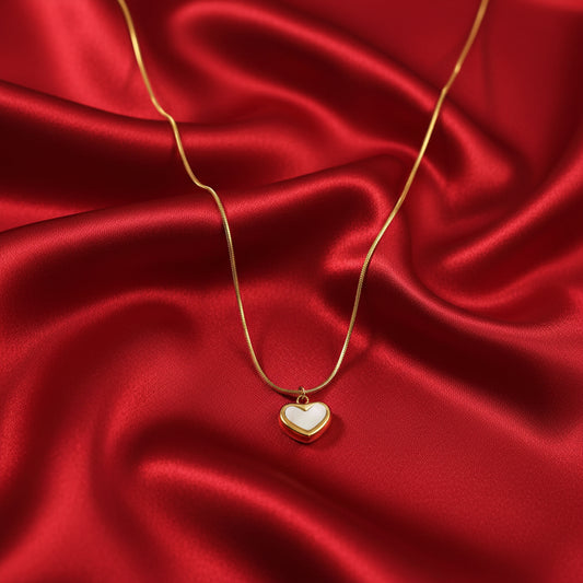 White Heart Pendant Necklace – 18K Gold Plated