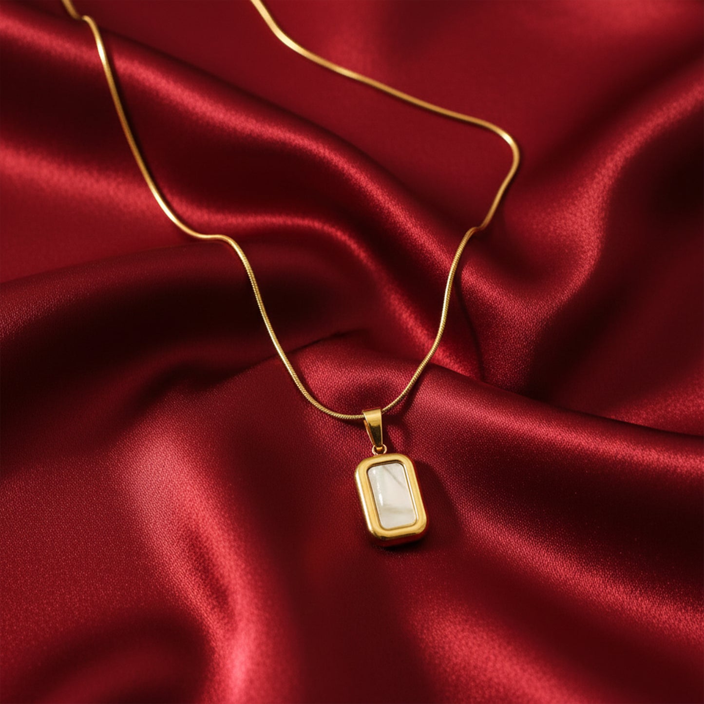 White Onyx Rectangle Pendant Necklace – 18K Gold Plated