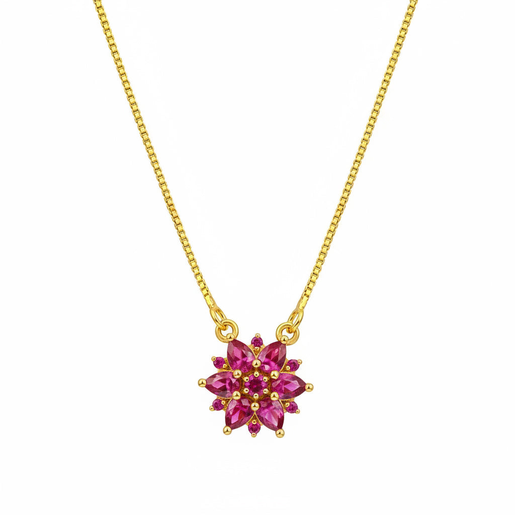 Elegant Pink Floral Pendant Necklace for Women and Girls | 22K Gold Plated