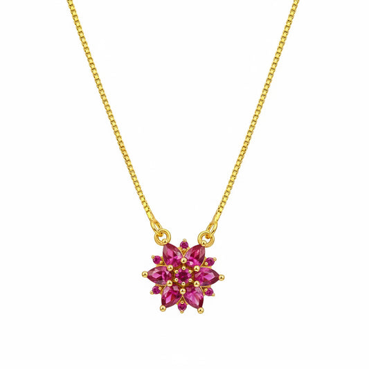 Elegant Pink Floral Pendant Necklace for Women and Girls | 22K Gold Plated
