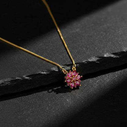 Elegant Pink Floral Pendant Necklace for Women and Girls | 22K Gold Plated
