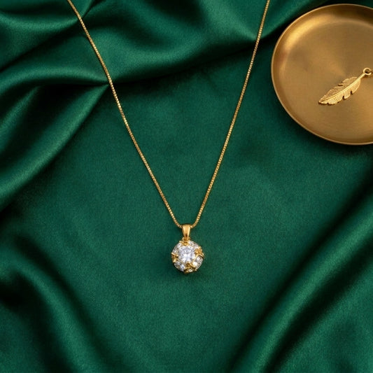 22K Gold Plated White Crystal Pendant Necklace for Women