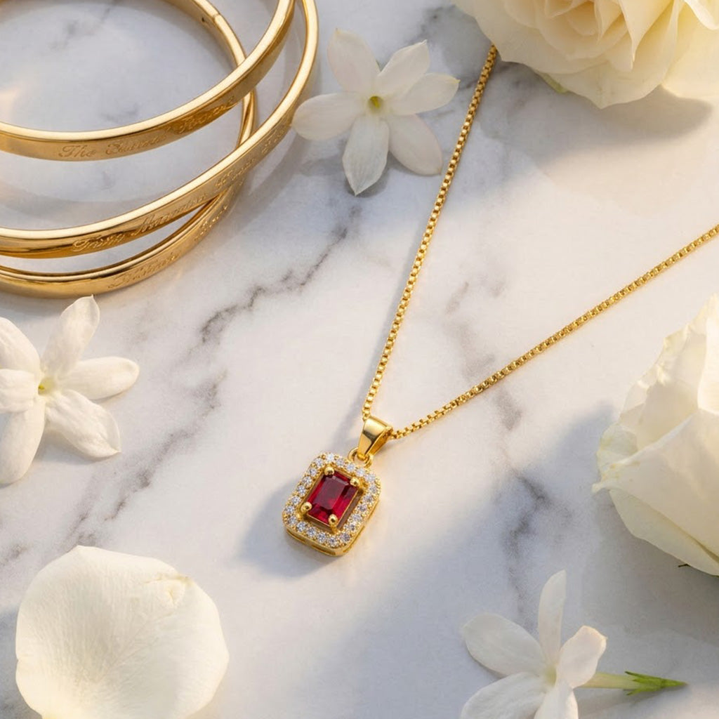 22K Gold Plated AD Pendant Necklace for Women – Nice Box Chain | Anti-Tarnish