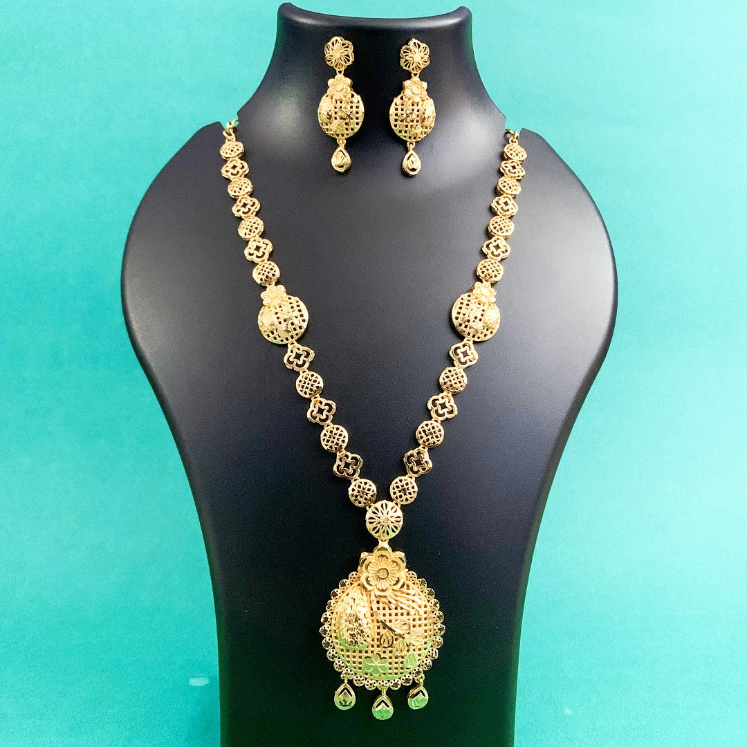 Traditional Gold Plated Necklace Set with Earrings | Ethnic Wedding & Party Jewellery for Women