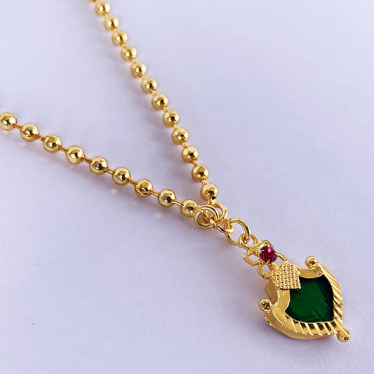 Traditional Gold Plated Palakka Pendant Necklace with Ball Chain – Kerala Ethnic Jewellery