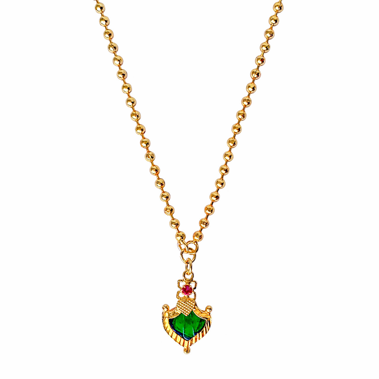 Traditional Gold Plated Palakka Pendant Necklace with Ball Chain – Kerala Ethnic Jewellery