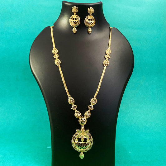Traditional Gold Plated Necklace Set with Round Pendant & Earrings | Ethnic Indian Jewellery