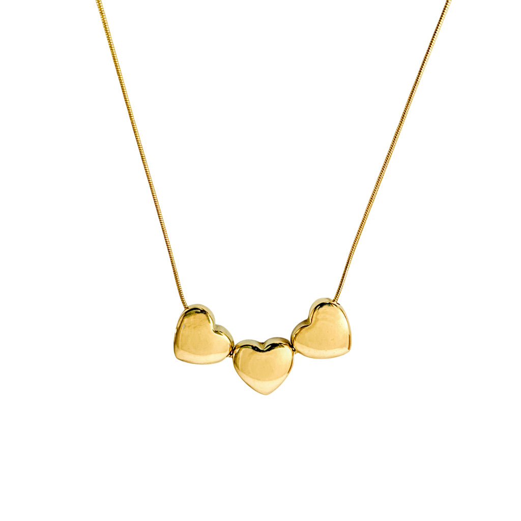 18K Gold Plated Triple Heart Pendant Necklace for Women & Girls | Elegant Daily Wear Chain