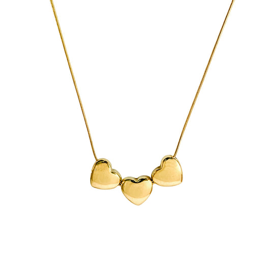 18K Gold Plated Triple Heart Pendant Necklace for Women & Girls | Elegant Daily Wear Chain
