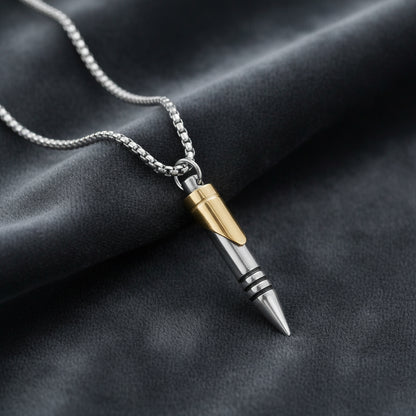 Two-Tone Bullet Pendant Necklace for Men – Stainless Steel Chain