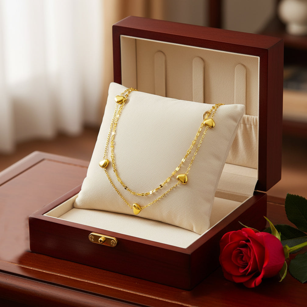 18K Gold Plated Layered Heart Necklace – Adjustable & Anti-Tarnish