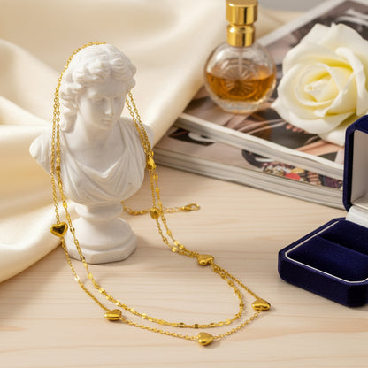 18K Gold Plated Layered Heart Necklace – Adjustable & Anti-Tarnish