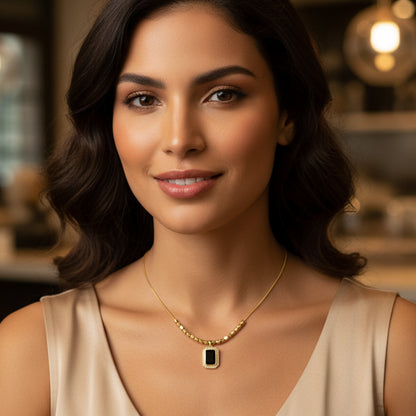 18K Gold Plated Black Onyx Pendant Necklace for Women