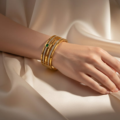 18K Gold Plated Emerald Kada Bracelet for Women | Zytoon Jewelry