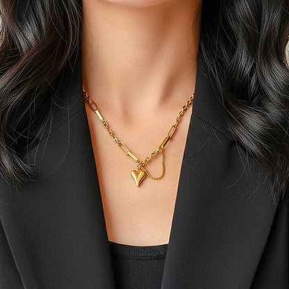 18K Gold Plated Heart Pendant Necklace | Minimal Paperclip Chain | Anti-Tarnish Daily Wear Jewelry by Zytoon