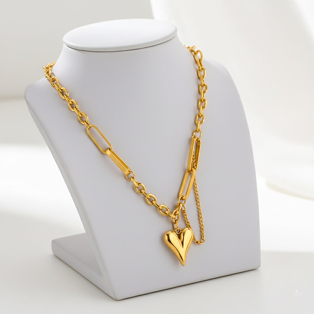 18K Gold Plated Heart Pendant Necklace | Minimal Paperclip Chain | Anti-Tarnish Daily Wear Jewelry by Zytoon