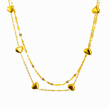 18K Gold Plated Layered Heart Necklace – Adjustable & Anti-Tarnish