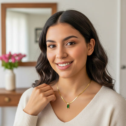 18K Gold Plated Snake Chain Necklace with Green Pendant | Anti-Tarnish Minimal Jewelry by Zytoon