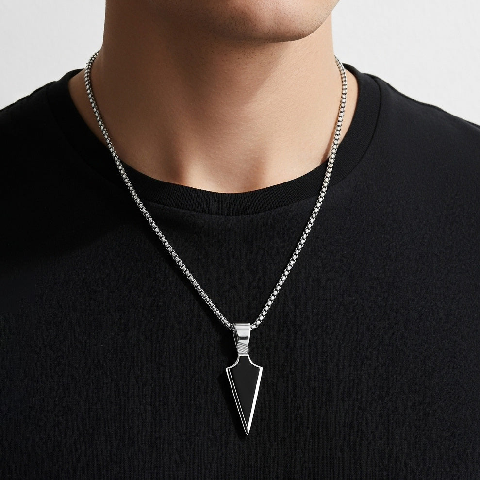 Black Arrowhead Pendant Necklace for Men – Stainless Steel Chain