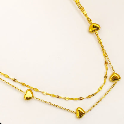 18K Gold Plated Layered Heart Necklace – Adjustable & Anti-Tarnish