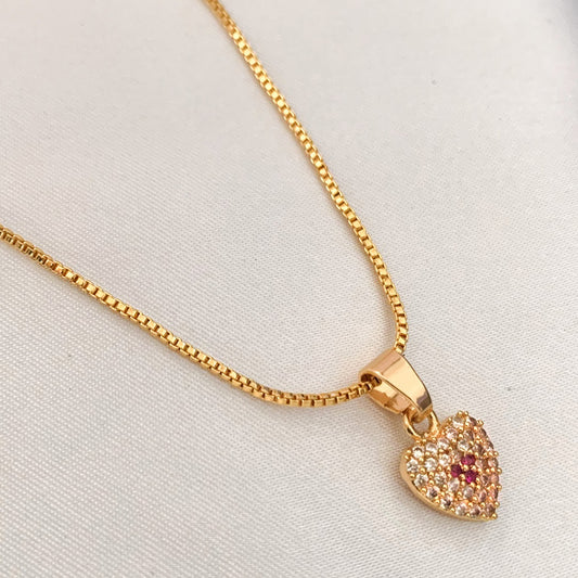 Gold Plated Heart Pendant Necklace with Sparkling Stones | Elegant Chain Jewellery for Women & Girls